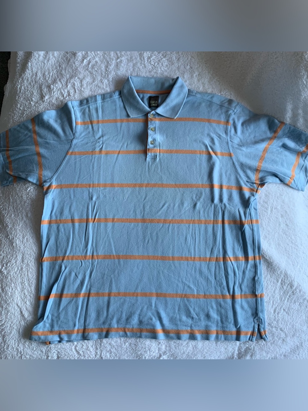 Cooper Jones Supply Co. Men's Striped Polo Shirt Short Sleeve Light Blue size XL